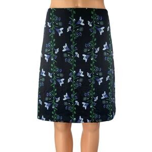 Ann Taylor Black Multicolor Garland Floral Zipper Knee Length A-line Skirt Sz 0
